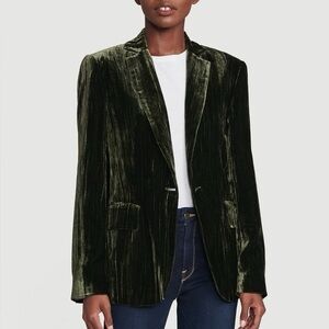 Frame Denim Classic Velvet Blazer Size 0 Deep Moss Luxe Elegant Business Casual